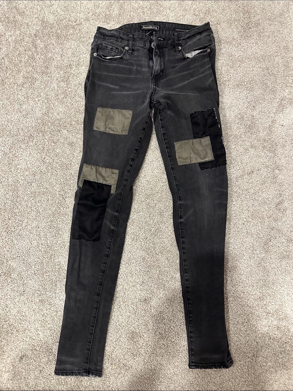 Abercrombie & Fitch Black Super Skinny Jeans with Olive & Black Patchwork